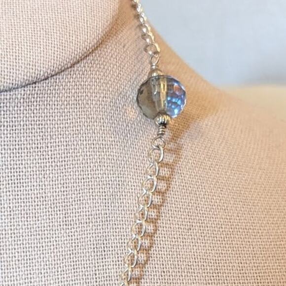 Cut Out Diamond Shape Pendant with Blue AB Crystal Beads on Silver Tone Necklace - Picture 8 of 10